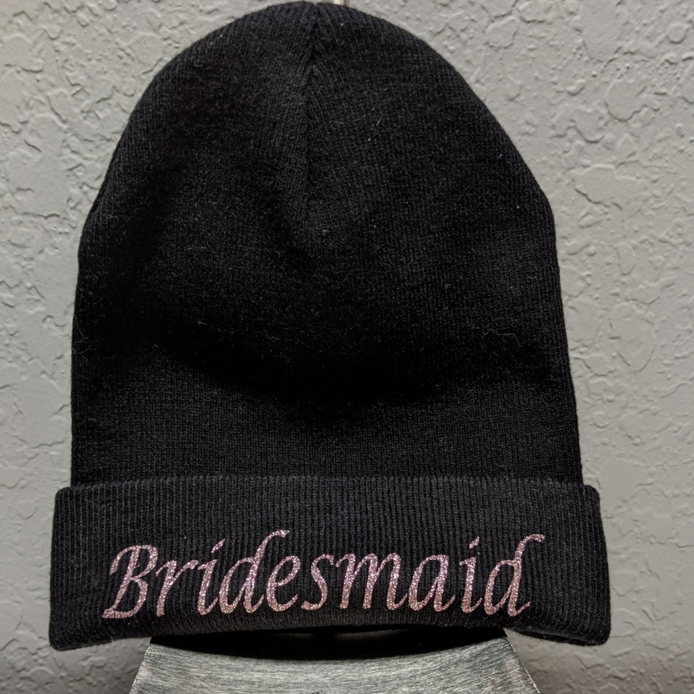 Black and Rose Gold Bridesmaid Beanie Hat